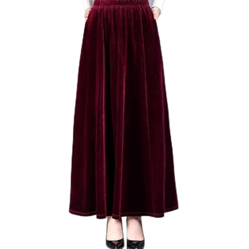 Moderner Samtrock für Damen, A-Linie, schlankes und stilvolles langes Design (M Weinrot) von ReachMall