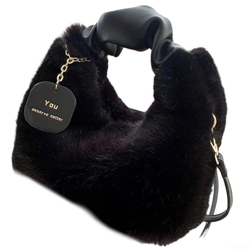 Modische kompakte Plüsch-Handtasche für Damen und Crossbody-Stil, überall geeignet, Schwarz von ReachMall