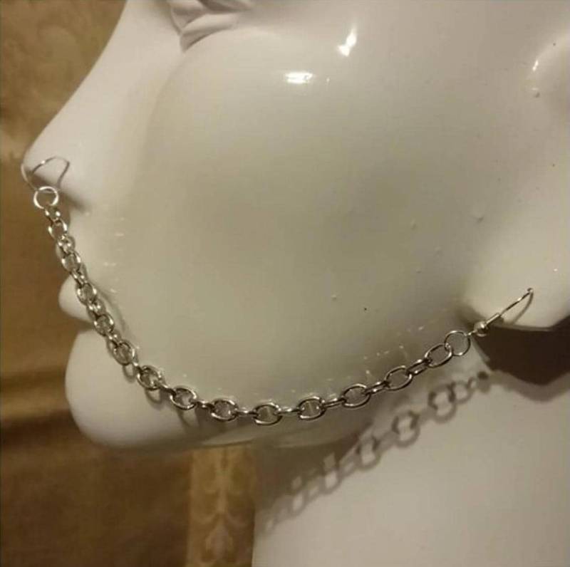 Nicht Durchbohrte Illusion Nase Hoop Silber Dicke Kette Nicht Durchbohrte Illusion Nase Hoop Silber Dicke Kette von ReactionBodyChains