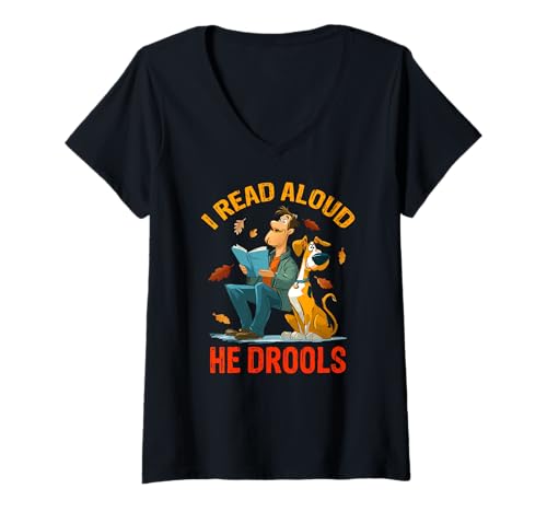 Damen I Read Aloud he drools T-Shirt mit V-Ausschnitt Damen I Read Aloud he drools T-Shirt mit V-Ausschnitt von Read Aloud Drools Spot Dog Bookmark Book Paw Chew