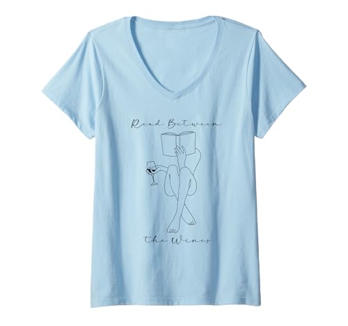 Damen Read Between The Wines Book Club Wine Drinking Books Lovers T-Shirt mit V-Ausschnitt Damen Read Between The Wines Book Club Wine Drinking Books Lovers T-Shirt mit V-Ausschnitt von Read Between the Wines Shirt,Books and Wine Shirts