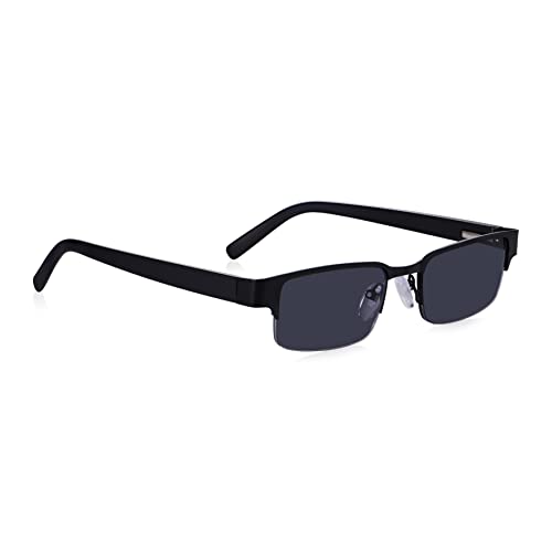 1.5 Lesesonnenbrille für Herren, Halbrahmen-Metall, sofort tragbar, mattschwarz getönte Sonnenbrille, Federscharniere für bequemen Sitz. UV- und Sonnenschutz. Read Optics von Read Optics