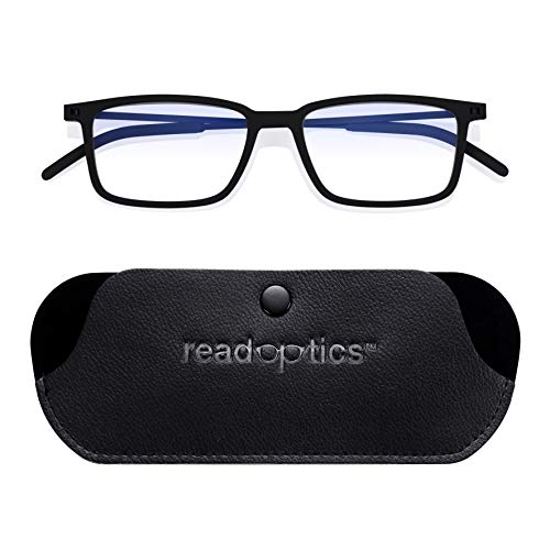 Read Optics Blue Light Protection Eye Glasses for Reading 2 Black 0 to 2.5 Ultra Thin Frame Men/Women Ready Readers Spectacles with Anti Glare, Blue Blocking & UV Filter in Vegan Leather Soft Case von Read Optics