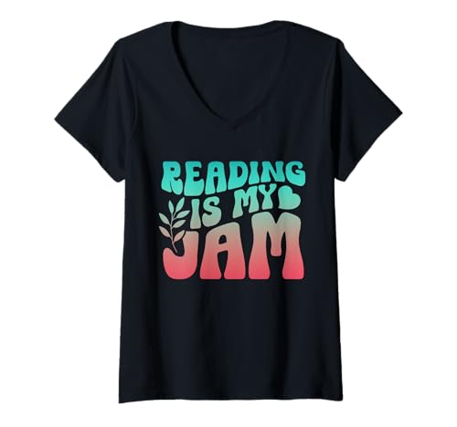 Damen Lesen ist Mein Jam Book Lover Bookworm Teacher Bibliotheksleser T-Shirt mit V-Ausschnitt Damen Lesen ist Mein Jam Book Lover Bookworm Teacher Bibliotheksleser T-Shirt mit V-Ausschnitt von Read Specialist & Librarian Bookish Women Costume