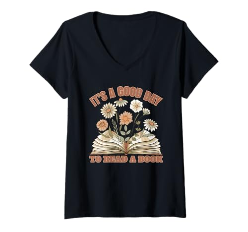 Damen It's A Good Day to Read A Book | Wildflower Librarian T-Shirt mit V-Ausschnitt Damen It's A Good Day to Read A Book | Wildflower Librarian T-Shirt mit V-Ausschnitt von Reading Apparel