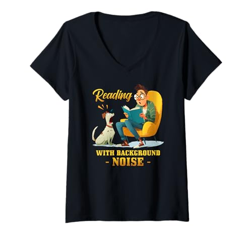 Damen Reading with Background Noise T-Shirt mit V-Ausschnitt Damen Reading with Background Noise T-Shirt mit V-Ausschnitt von Reading Background Noise Dog Bookmark Read Book