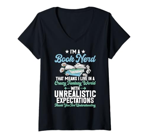 Damen Buch-Nerd, Bibliothekar, bibliophiler Bücherwurm, Buchliebhaber, Leser T-Shirt mit V-Ausschnitt von Reading Bookish Book Nerd Reading Books Gifts