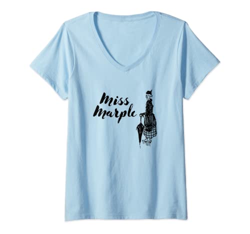 Damen Miss Marple Regenschirm mit Kordelzug, Poirot T-Shirt mit V-Ausschnitt Damen Miss Marple Regenschirm mit Kordelzug, Poirot T-Shirt mit V-Ausschnitt von Reading Books Art
