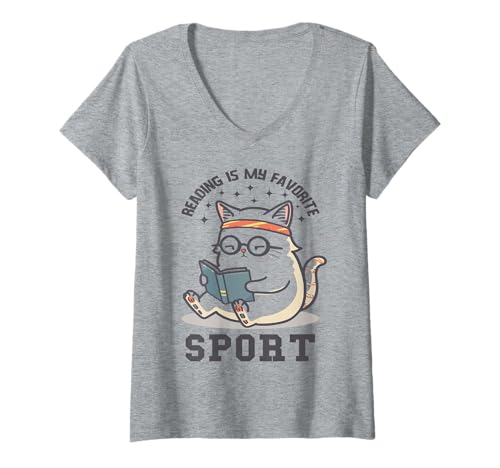 Damen Lesen ist Mein Lieblingssport, niedliches Katzendesign für Leser T-Shirt mit V-Ausschnitt Damen Lesen ist Mein Lieblingssport, niedliches Katzendesign für Leser T-Shirt mit V-Ausschnitt von Reading Cat Workout for Book Lovers Fitness
