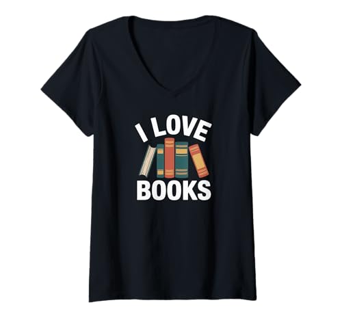 Damen Ich Liebe Bücher Bücherwurm Design Lesen T-Shirt mit V-Ausschnitt Damen Ich Liebe Bücher Bücherwurm Design Lesen T-Shirt mit V-Ausschnitt von Reading Enthusiast Bookworm Quotes