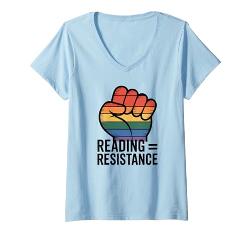 Damen Lesen ist gleich Widerstand Rainbow Pride Reader T-Shirt mit V-Ausschnitt Damen Lesen ist gleich Widerstand Rainbow Pride Reader T-Shirt mit V-Ausschnitt von Reading Equals Resistance Rainbow Pride Reader