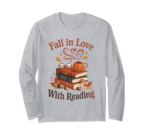 Verlieben Sie Sich in das Lesen von Kürbis Herbstlaub Frauen Mädchen Langarmshirt von Reading Fall Back to School Teacher Outfit