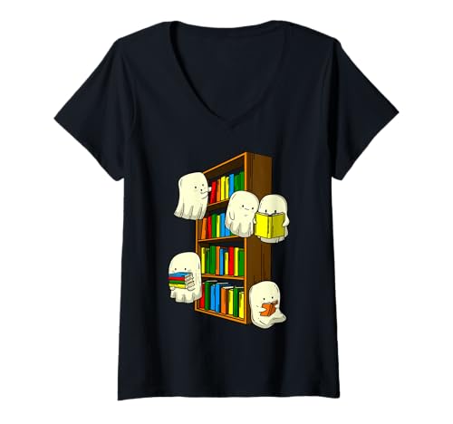 Damen Geisterbuch lesen, Halloween-Bücher, Liebhaber, Lehrer, Kinder T-Shirt mit V-Ausschnitt Damen Geisterbuch lesen, Halloween-Bücher, Liebhaber, Lehrer, Kinder T-Shirt mit V-Ausschnitt von Reading Ghost Halloween Librarian Book Lovers