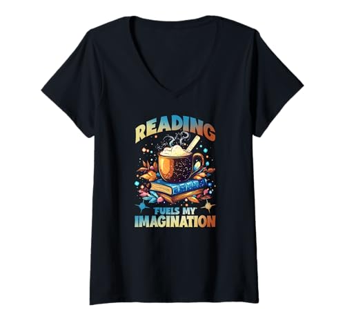 Damen Reading Fuels My Imagination T-Shirt mit V-Ausschnitt Damen Reading Fuels My Imagination T-Shirt mit V-Ausschnitt von Reading Imagination Fuels Book Books Creativity