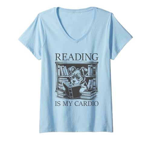 Damen Reading Is My Cardio T-Shirt mit V-Ausschnitt von Reading Is My Cardio