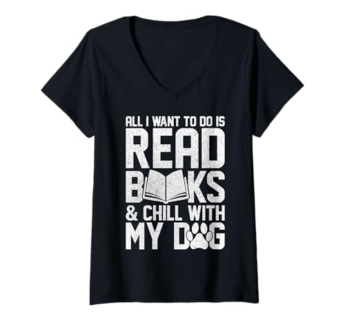 Damen Alles, was ich tun möchte, ist Bücher lesen Lustiges Lesen Hundeliebhaber T-Shirt mit V-Ausschnitt Damen Alles, was ich tun möchte, ist Bücher lesen Lustiges Lesen Hundeliebhaber T-Shirt mit V-Ausschnitt von Reading Lovers Tees