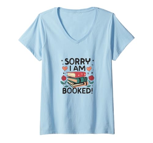 Damen Sorry I am booked Reading Floral Bookish Bliss for Readers T-Shirt mit V-Ausschnitt von Sorry i am booked Reading Nerd Cartoon Astronaut