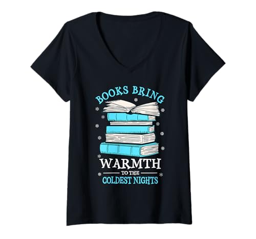Damen Winter Lesebuch Bücherwurm Winter T-Shirt mit V-Ausschnitt Damen Winter Lesebuch Bücherwurm Winter T-Shirt mit V-Ausschnitt von Reading Winter Designs