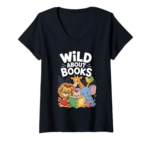 Damen Books Zoo animals Book Reader Kids T-Shirt mit V-Ausschnitt Damen Books Zoo animals Book Reader Kids T-Shirt mit V-Ausschnitt von Reading Zoo Animals Book Lover Apparel