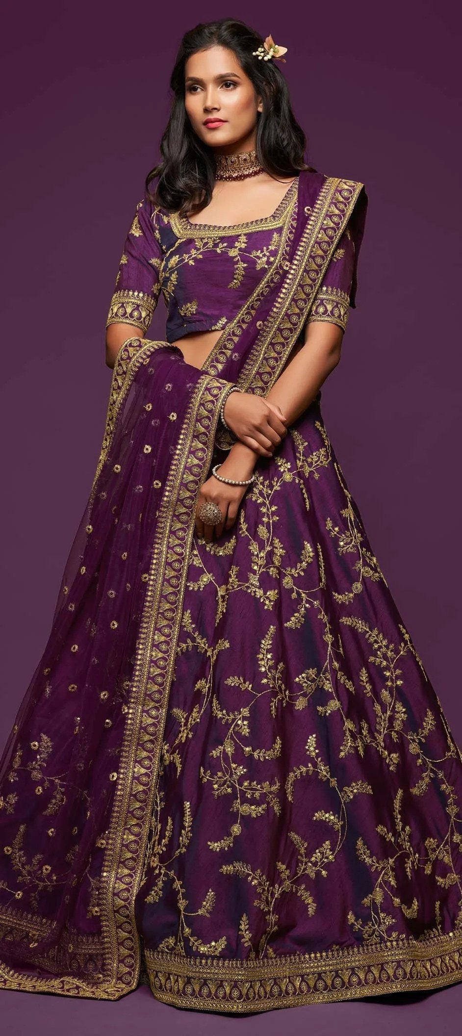 Kunst Seide Hochzeit Lehenga in Lila Und Violett Mit Fadenarbeit 1752874 von ReadiprintDesigns