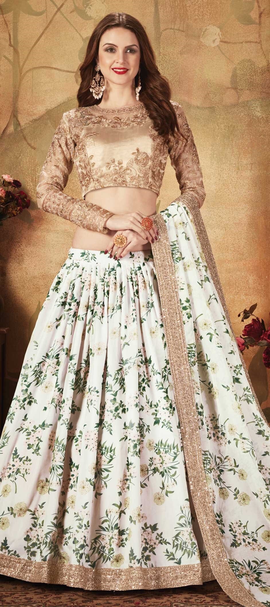 Organza Seide Festliche Lehenga in Weiß Und Off White Mit Floraler Arbeit 1674898 von ReadiprintDesigns