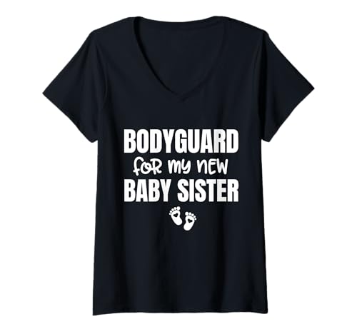 Damen Lustiger Bodyguard für Meine Neue Baby Schwester Big Brother Security T-Shirt mit V-Ausschnitt von Ready To Be A Big Brother Bodyguard