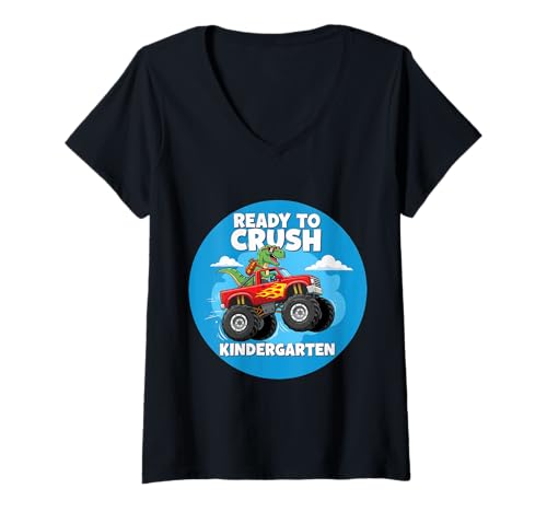 Damen Ready To Crush Kindergarten T-Rex Dino Monster Truck Schule T-Shirt mit V-Ausschnitt von Ready To Crush Kindergarten Products