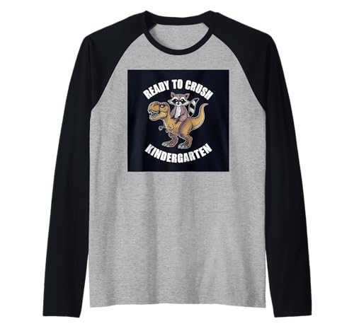 Ready to Crush Kindergarten Lustiger Waschbär T-Rex Kinder Schule Raglan von Ready To Crush Kindergarten