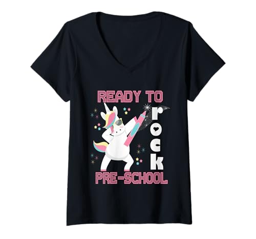 Damen Ready to Rock Vorschule Back to School Studenten Lehrer T-Shirt mit V-Ausschnitt Damen Ready to Rock Vorschule Back to School Studenten Lehrer T-Shirt mit V-Ausschnitt von Ready To Rock Pre-K Back To School Sapphire Star