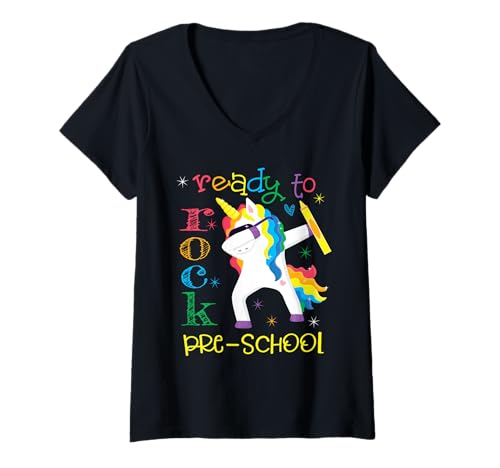 Damen Ready to Rock Vorschule Back to School Studenten Lehrer T-Shirt mit V-Ausschnitt Damen Ready to Rock Vorschule Back to School Studenten Lehrer T-Shirt mit V-Ausschnitt von Ready To Rock Pre-K Back To School Sapphire Star