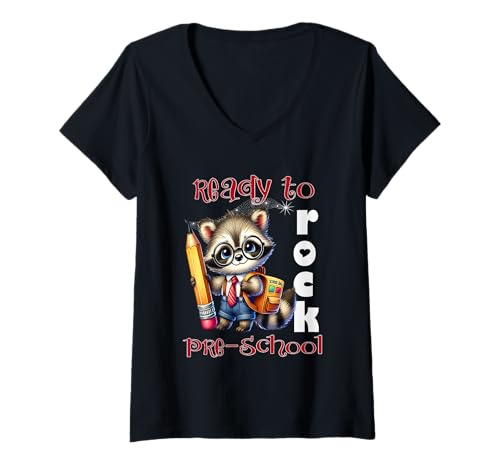 Damen Ready to Rock Vorschule Back to School Studenten Lehrer T-Shirt mit V-Ausschnitt von Ready To Rock PreK Back To School RC Sapphire Star