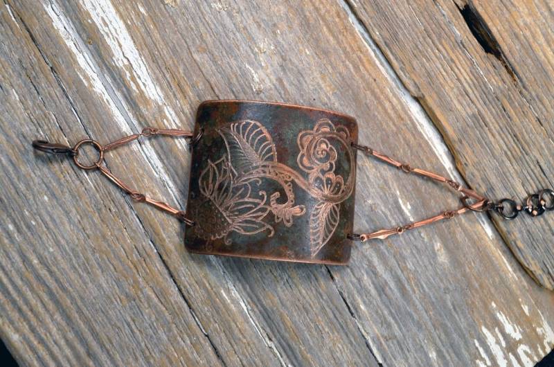Blumen-Armband - Hand Graviert Auf 100 Jahre Alte Kupfer Erstaunlich Detailliert, Ein Unikat Reaganjuel Reclaimed15 von ReaganJuel
