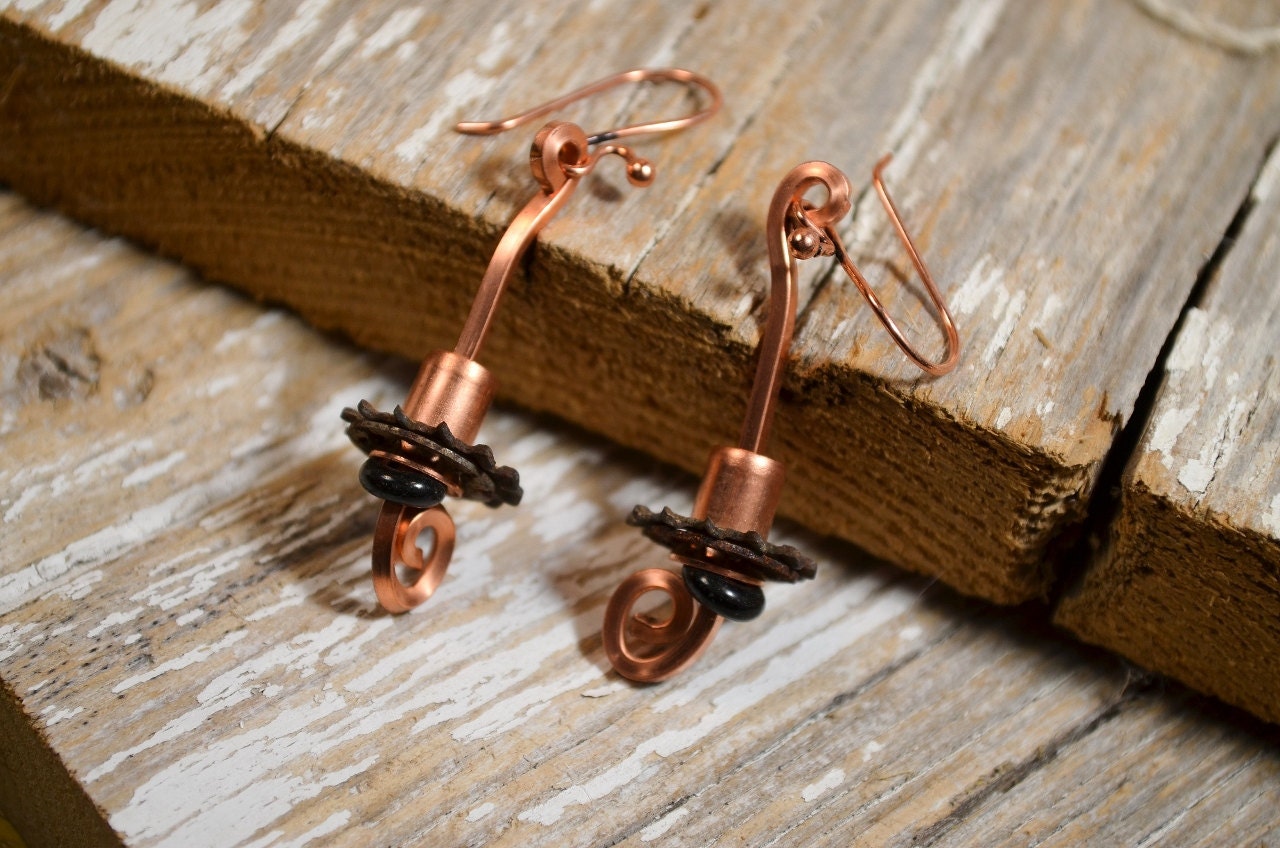 Mixed-Media-Kupfer Und Kettenrad Wirbel Ohrringe Von Reagan Juel Wander40 von ReaganJuel