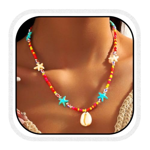 Reaky Boho-Perlen-Halskette, bunte Seestern-Halsketten, Muschel-Halskette, Strand-Accessoires für Frauen und Mädchen Reaky Boho-Perlen-Halskette, bunte Seestern-Halsketten, Muschel-Halskette, Strand-Accessoires für Frauen und Mädchen von Reaky