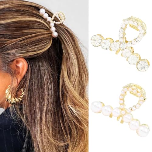 Reaky Haarklammern mit Perlen, goldfarbene Haarklammern aus Metall, Mini-Haarspange mit Strasssteinen, Haarschmuck für Damen von Reaky