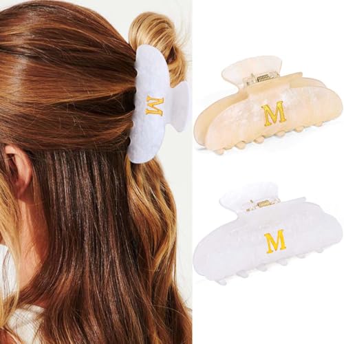 Reaky Haarspangen aus Acryl mit Buchstaben-Krallenclips, süße Haarspange, stilvolles Haar-Accessoire für Frauen (Champagner+Weiß-M) von Reaky