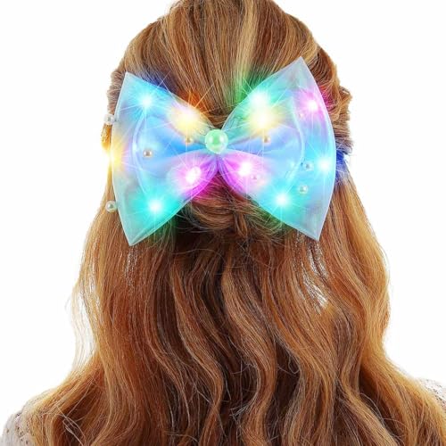 Reaky Leuchtende Haarspange mit LED-Schleifenclips, Perlen-Haarspangen, Haarschmuck für Frauen (Light Pink) von Reaky