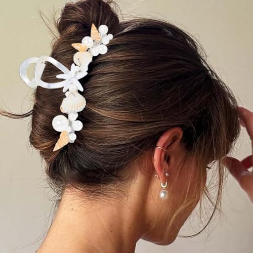 Reaky Seestern-Haarklammern, silberfarbene Haarklammern aus Metall, Meerjungfrauen-Clips, Perlen-Haarschmuck für Frauen von Reaky
