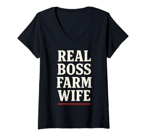 Damen Bauernhof, Ehefrau, Boss, lustig, Landmutter, ländliche Familie, Humor T-Shirt mit V-Ausschnitt Damen Bauernhof, Ehefrau, Boss, lustig, Landmutter, ländliche Familie, Humor T-Shirt mit V-Ausschnitt von Real Boss Farm Life Country Wife Rural Strength