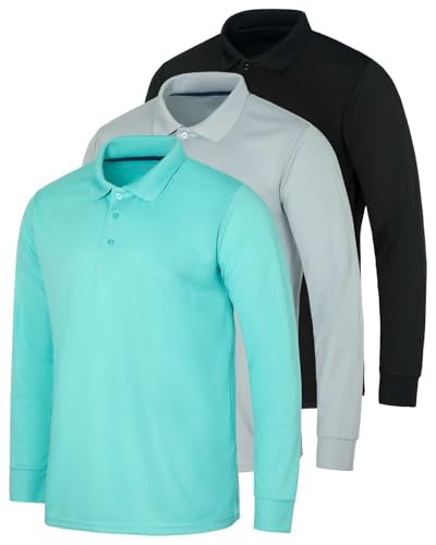 3er-Pack Herren Dry-Fit Langarm-Poloshirt – Casual Performance Golf Quick Dry (erhältlich in Groß und Groß), Set 1, Klein von Real Essentials