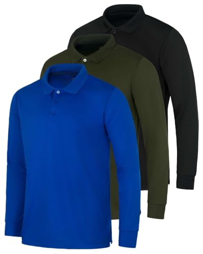 3er-Pack Herren Dry-Fit Langarm-Poloshirt – Casual Performance Golf Quick Dry (erhältlich in Groß und Groß), Set 7, XX-Large von Real Essentials