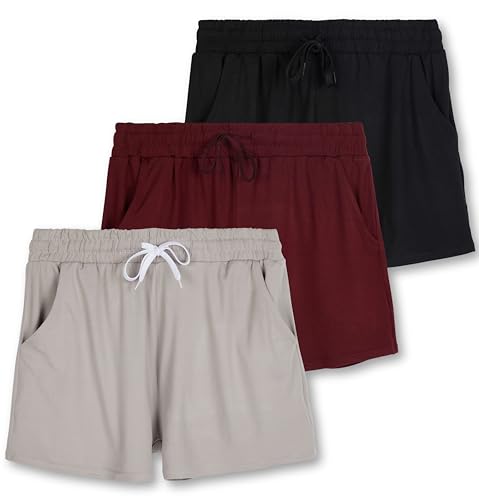 3er-Pack: Athletic Lounge Shorts für Damen – Jogging Workout Yoga Sweatshorts mit Taschen (erhältlich in Übergröße), Set 7, Mittel von Real Essentials