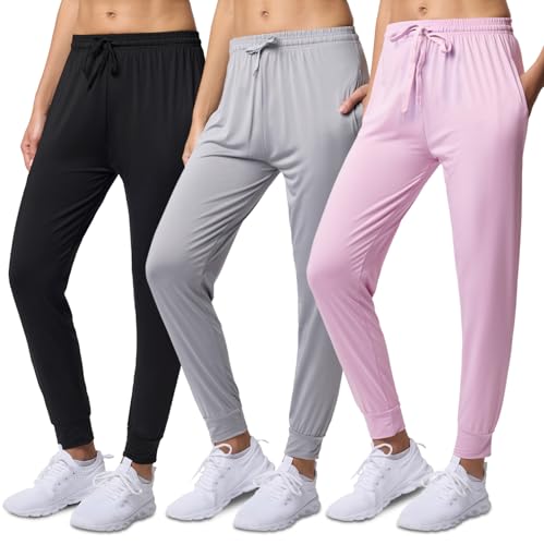 3er-Pack: Ultraweiche, seidige Lounge-Jogginghose für Damen, leichte Dry-Fit-Hose mit Taschen (erhältlich in Plus), Set 7, M von Real Essentials
