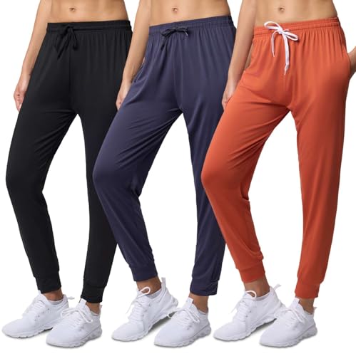 3er-Pack: Ultraweiche, seidige Lounge-Jogginghose für Damen, leichte Dry-Fit-Hose mit Taschen (erhältlich in Plus), Set 4, Groß von Real Essentials