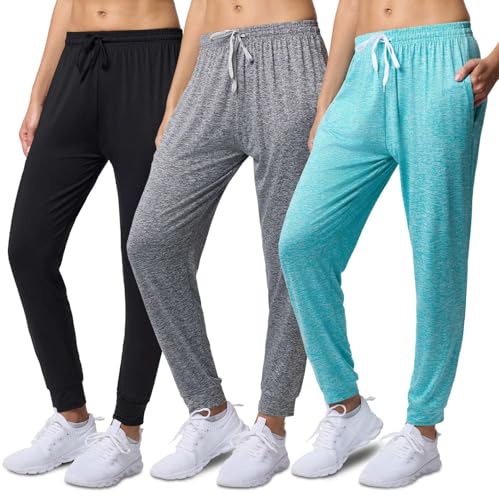 3er-Pack: Ultraweiche, seidige Lounge-Jogginghose für Damen, leichte Dry-Fit-Hose mit Taschen (erhältlich in Plus), Set 5, M von Real Essentials