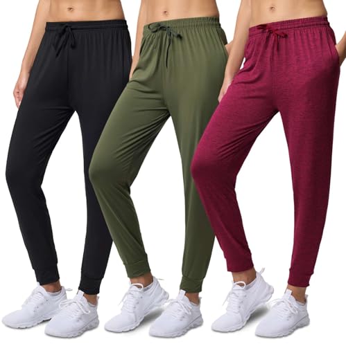3er-Pack: Ultraweiche, seidige Lounge-Jogginghose für Damen, leichte Dry-Fit-Hose mit Taschen (erhältlich in Plus), Set 8, Groß von Real Essentials