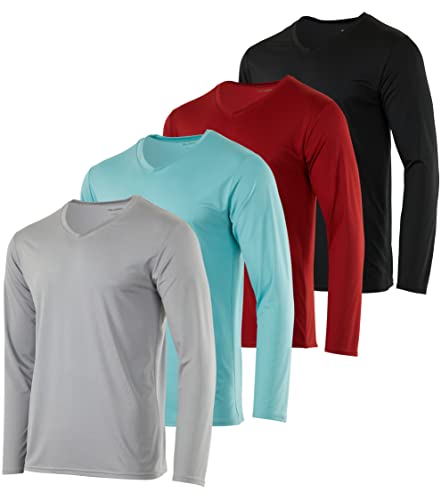 4er-Pack: Herren V-Ausschnitt Langarm Dry Fit Active T-Shirt - Angelschwimmen Sonnenschutz UPF 50+, Set 9, 3X-Groß von Real Essentials