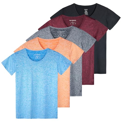 Real Essentials 5er-Pack: Kurzärmeliges Damen-T-Shirt, Workout-Top, Fitness, Pilates, Fitnessstudio, Sportbekleidung (Plus erhältlich), Set 2, Klein von Real Essentials
