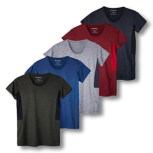 5er Pack Damen Kurzarm Rundhals T-Shirt Dry-Fit Athletic Performance Yoga Activewear Workout Top (Regular & Plus Size), Set 3, Mittel von Real Essentials