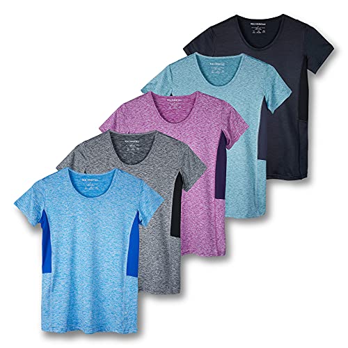 Real Essentials 5er-Pack: Damen Dry Fit Tech Stretch Kurzarm Rundhals Athletic T-Shirt, Set 4, M von Real Essentials